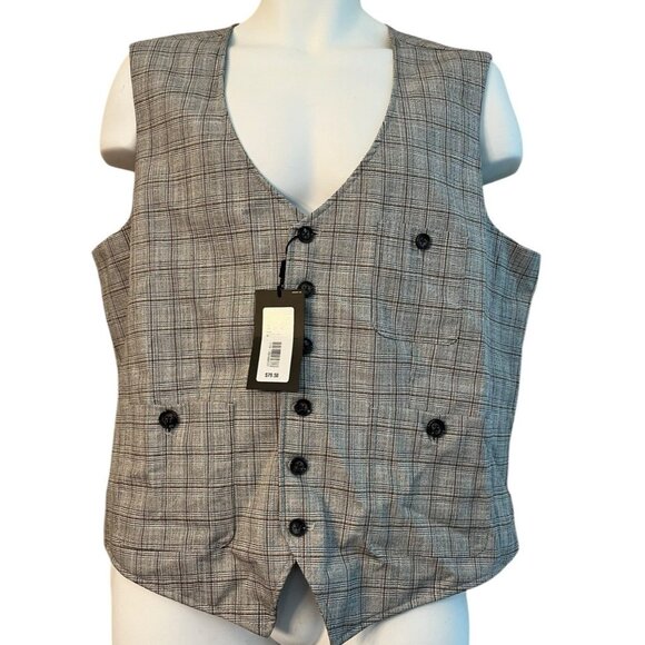 Murano Mens XL Plaid Gray Brown Button Front Vest Pockets Lined NWT - Picture 1 of 5
